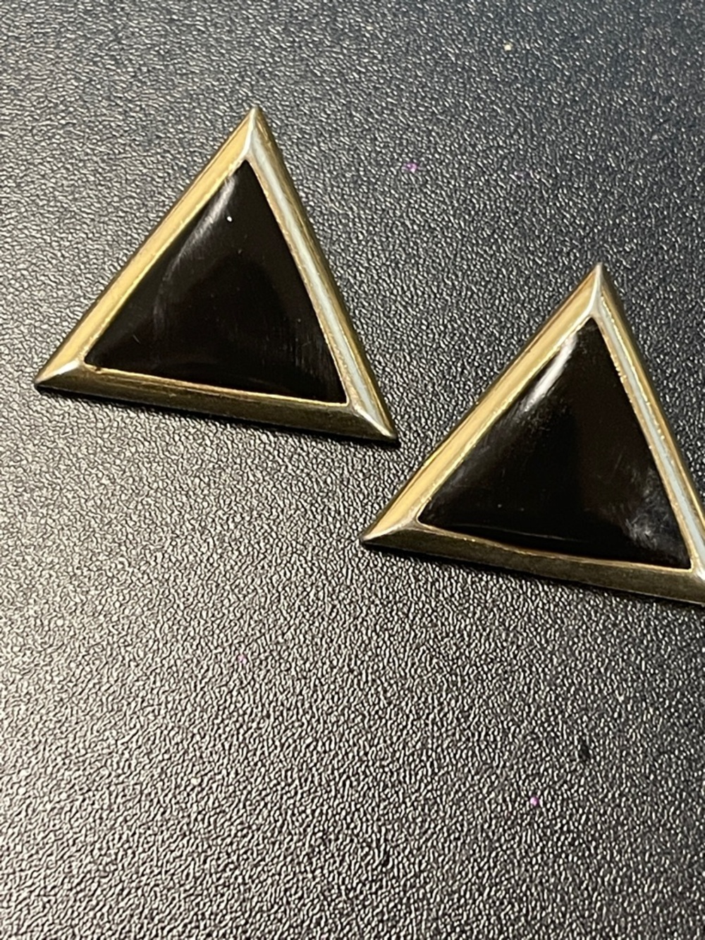 Gold Triangle Black Enamel Stud Earrings - Women Jewelry-A1